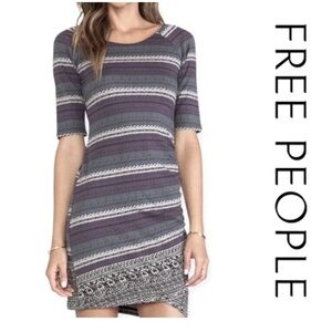 Free People Purple and Gray Border Print Bodycon Striped Dress
